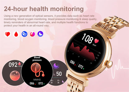 Smart Watch for Women Call Receive/Dial, 1.04'' AMOLED Touchscreen Fitness Tracker with Heart Rate/BP//SpO2/Sleep Monitor, IP68 Waterproof Round Women's Smartwatch for Android iOS Phones