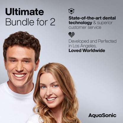 Aquasonic Duo - Dual Handle Ultra Whitening 40,000 VPM Wireless Charging Electric ToothBrushes - 3 Modes with Smart Timers - 10 Dupont Brush Heads & 2 Travel Cases Included