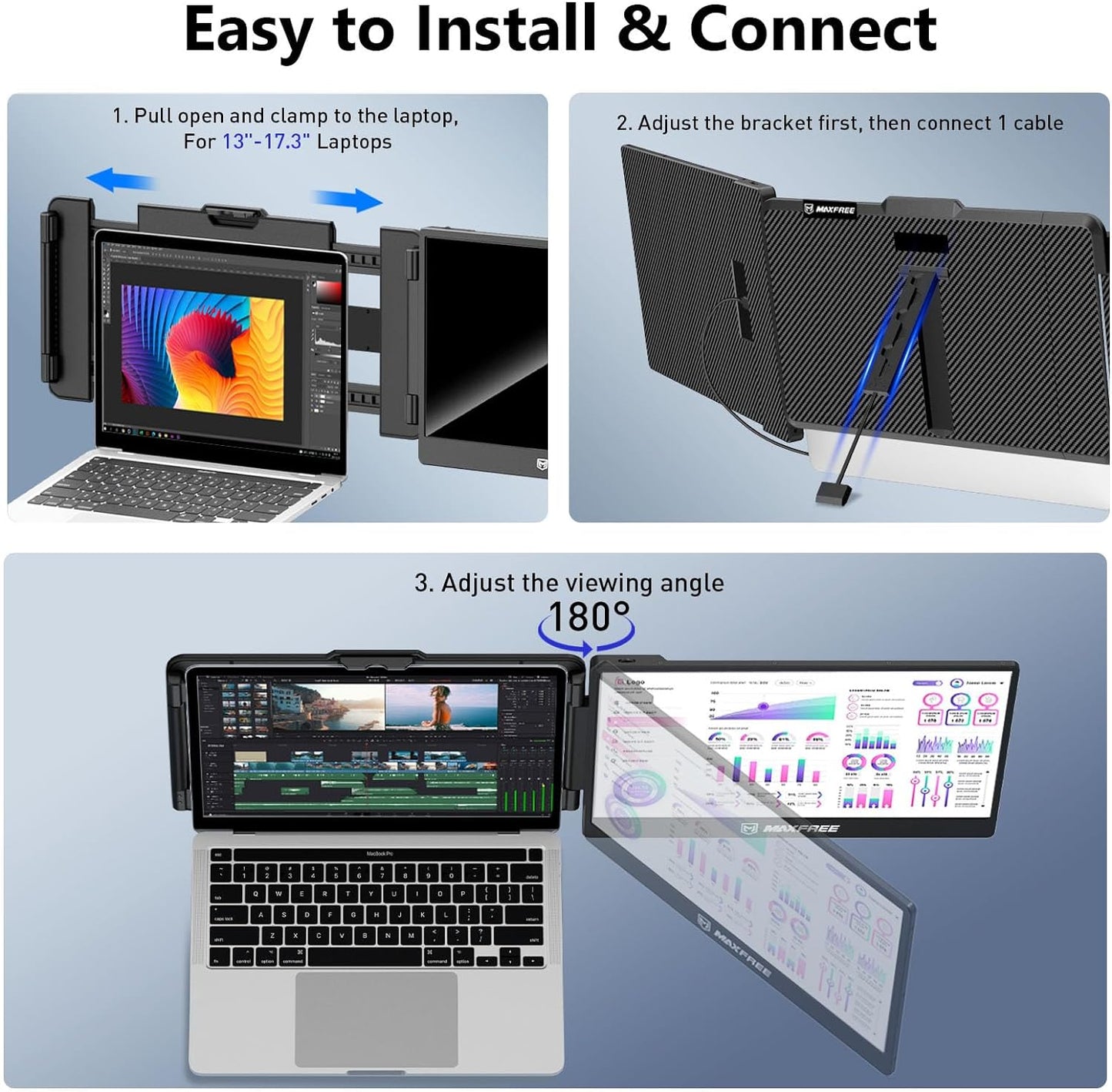 S1 Laptop Screen Extender - 14'' Laptop Monitor Extender Dual Screen Plug & Play, 1080P FHD Portable Monitor for 13-17'' Laptops, Compatible with macOS/Windows/Dex/Android/Switch/PS5