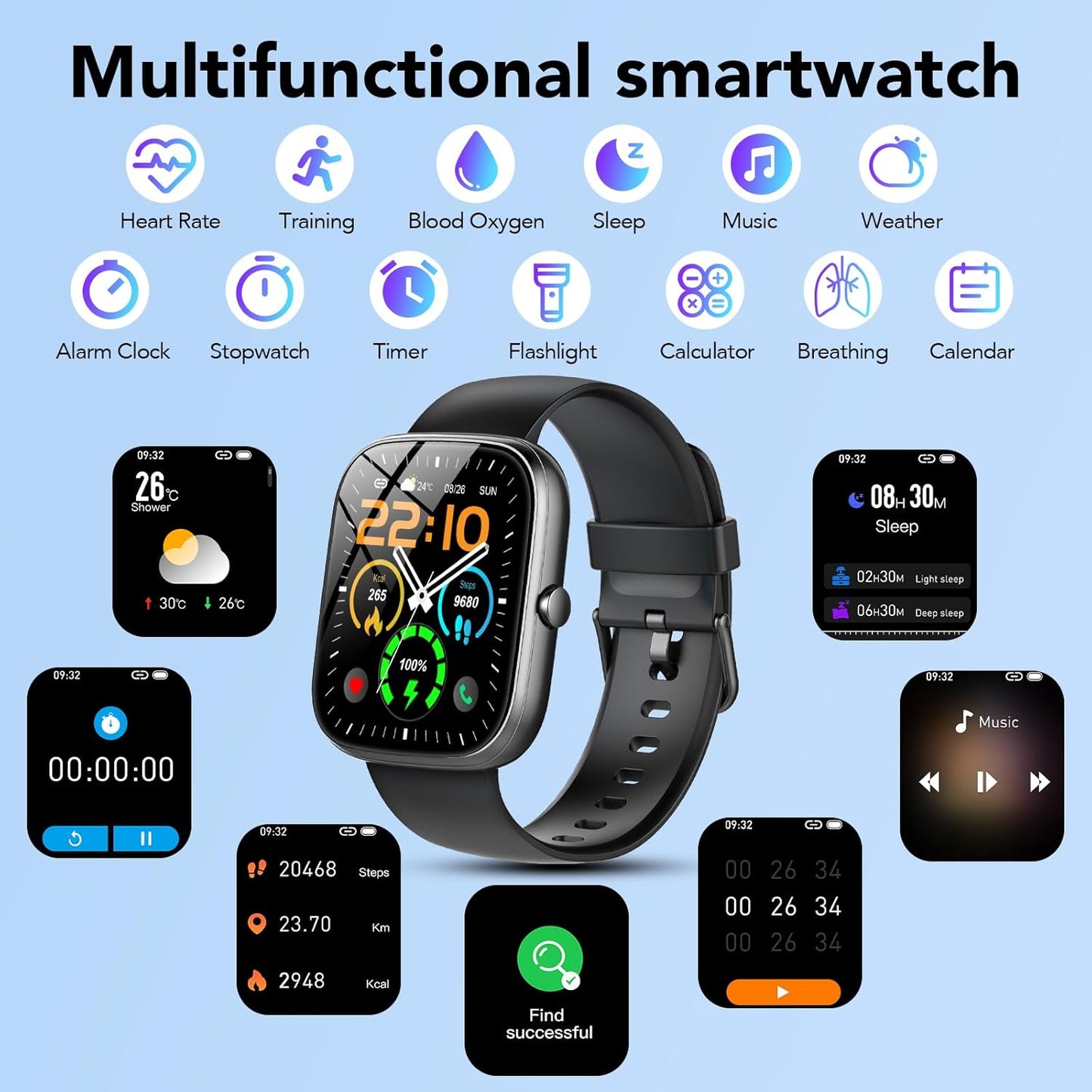 Smart Watch (Answer/Make Call), 1.91" HD OGS Full Touch Screen, Smart Watch for Men Women, 112+ Sport Mode, Heart Rate, Blood Oxygen, Sleep Monitor, IP68 Waterproof Fitness Tracker for iOS Android