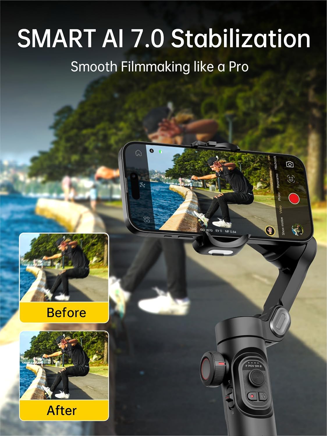 Phone Gimbal Stabilizer 3-Axis Smartphone Foldable Gimbal for iPhone Gimble with Focus Wheel TikTok YouTube Vlog Stabilizer for iPhone 15 14 13 12 Pro Max&Android-Smart XE