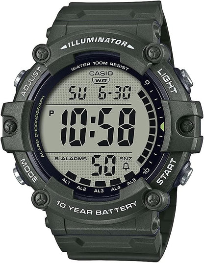 Casio Illuminator AE1500WH Series | 10-Year Battery | LED Backlight | 5-Alarms | 1/100 Sec Stopwatch | Men's Digital Watch