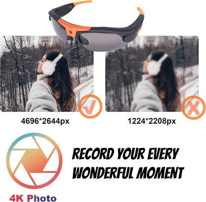 4K WiFi Camera Sunglasses Sports HD 1080P Video Recording Glasses DVR Eyewear with UV400 Protection Polarized Lenses for Outdoor Sports Supports iOS&Android (32GB TF Card Included)