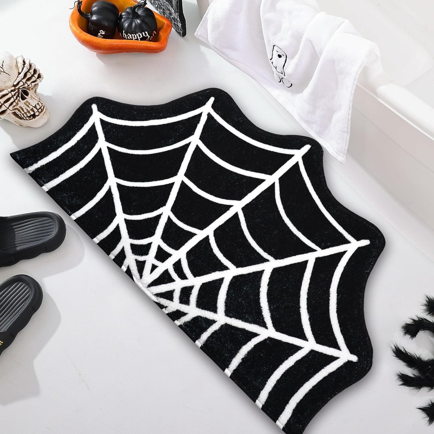 Halloween Bath Mat Irregular Shaped Bat Bathroom Rug for Kids Non-Slip Absorbent Washable Bedside Rug Bedroom Decor Entrance Door Mat for Shower Room and Bathtub Large