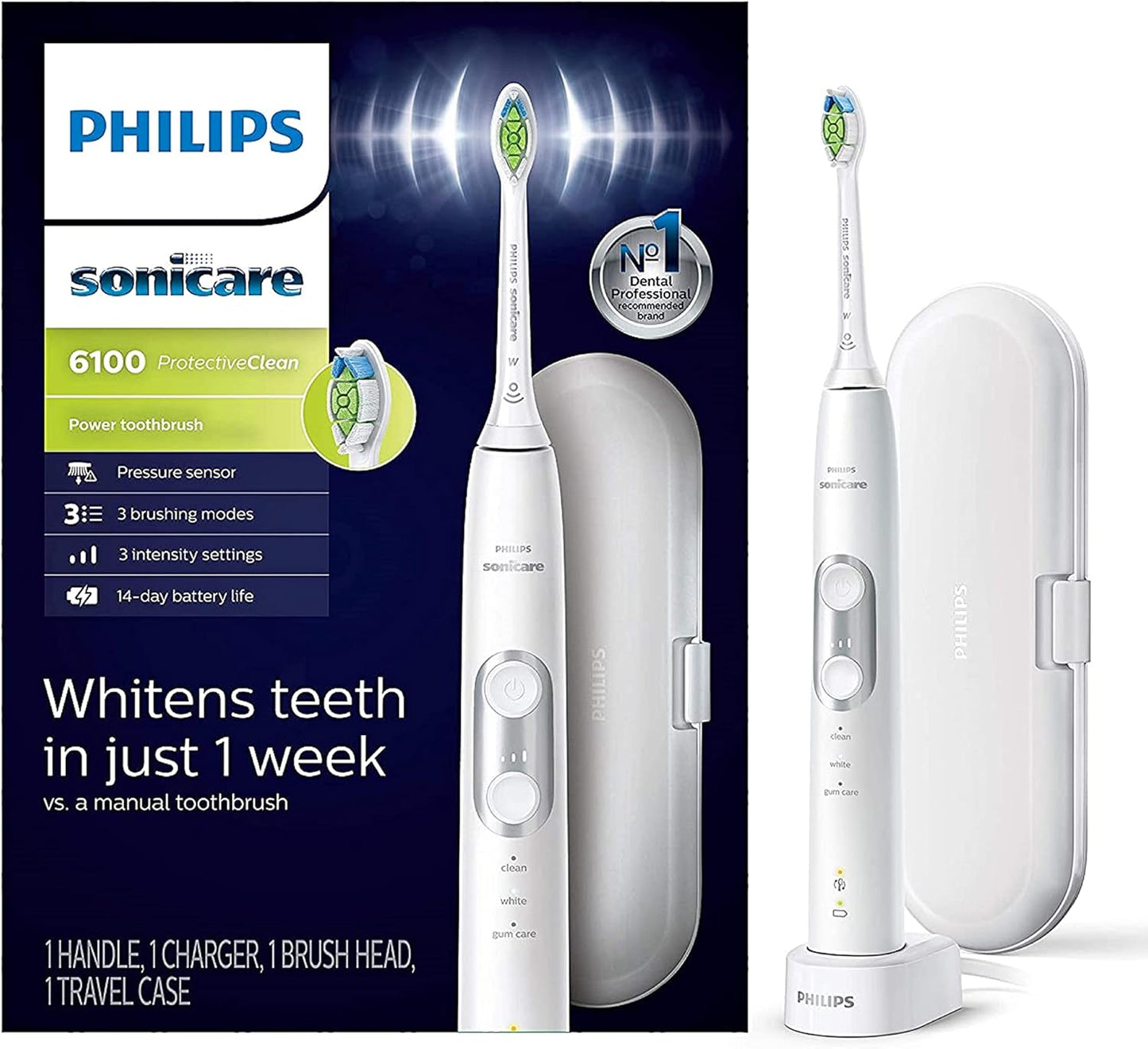 Philips Sonicare ProtectiveClean 6100 Rechargeable Electric Power Toothbrush, White, HX6877/21