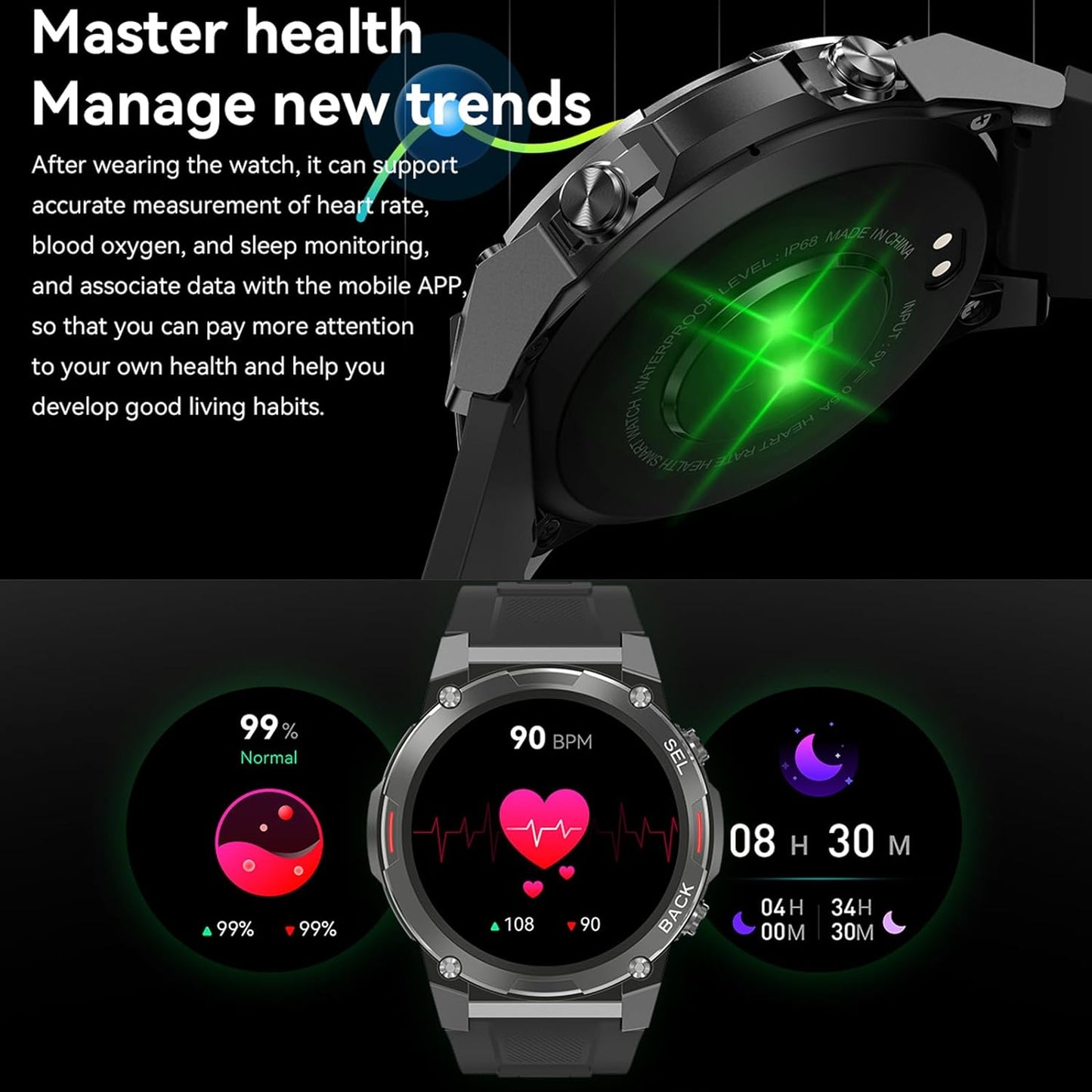 Gard Pro Ultra 2+ Smartwatch, 1.43" AMOLED Military Smart Watches for Men(Answer/Make Call), 400mAh IP68 Fitness Tracker with Heart Rate, Sleep Monitor with NFC for iOS Android (Black)