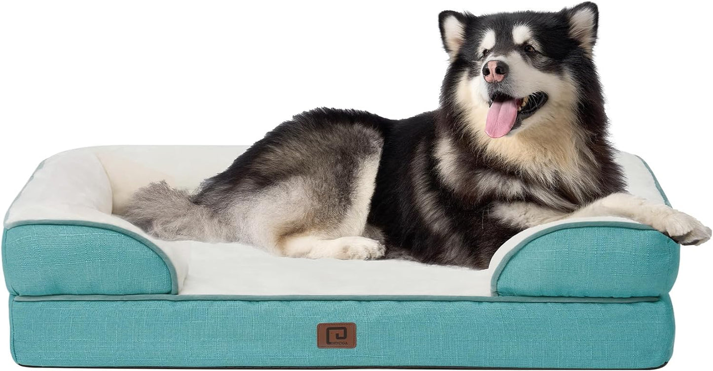 EHEYCIGA Orthopedic Dog Beds for Extra Large Dogs, Waterproof Memory Foam XL Dog Bed with Sides, Non-Slip Bottom and Egg-Crate Foam Big Dog Couch Bed with Washable Removable Cover, Grey