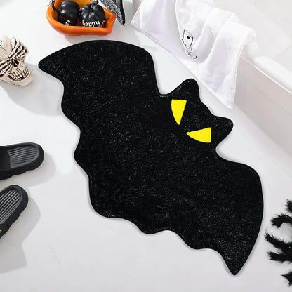 Halloween Bath Mat Irregular Shaped Bat Bathroom Rug for Kids Non-Slip Absorbent Washable Bedside Rug Bedroom Decor Entrance Door Mat for Shower Room and Bathtub Large