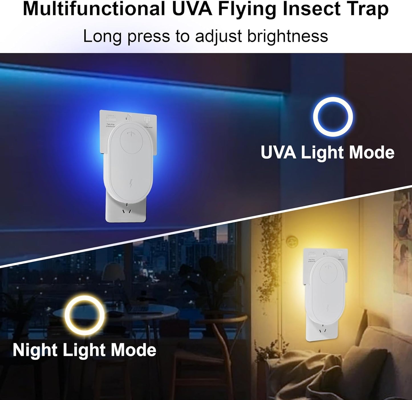 Fly Trap Indoor - Fruit Fly Traps for Indoors Plug-in Flying Insect Trap for Mosquito, Flies, Fruit Flies, Gnats, Moths with 4 Sticky Traps (1 Device + 6 Glue Cards)