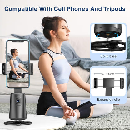 Auto Face Tracking Tripod 360° Rotating Auto Tracking Phone Stand, No App, Phone Camera Stand with Remote and Gesture Control, Rechargeable Smart Shooting Stand for Live Video Recording Tiktok