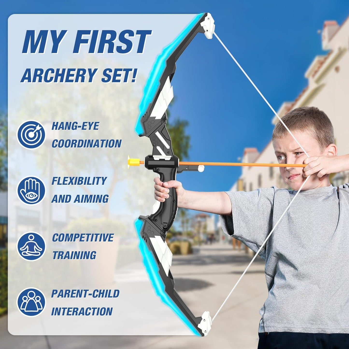 2 Pack Bow and Arrow for Kids, LED Light Up Archery Set with 12 Suction Cup Arrows, 1 Standing Target, 3 Score Targets & 1 Quiver, Indoor Outdoor Sport Gifts for Boys Girls Ages 4-12