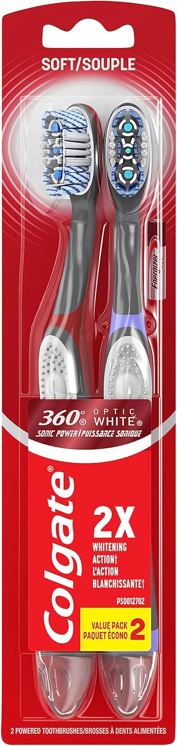 Colgate 360 Optic White Battery Powered Sonic Toothbrush, Soft, 1 Pack