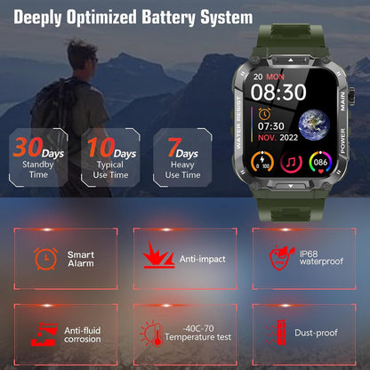 Military Smart Watch for Men 1.96 Inches Outdoor Sports Smartwatch with Answer/Make Call,Fitness watch,Blood Oxygen,Heart Rate and Sleep Monitor Compatible with iPhone and Android Phones