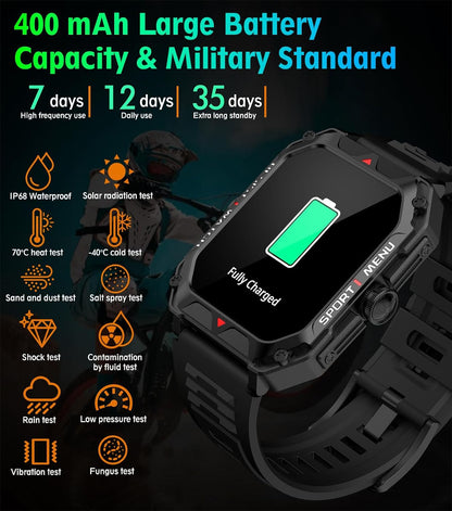 Military Smart Watch for Men(Answer/Make Call) 2.02" Smartwatch with Heart Rate Blood Oxygen Sleep Monitor 128 Sports Modes Fitness Tracker Step Calorie Counter IP68 Waterproof for Andriod iPhone