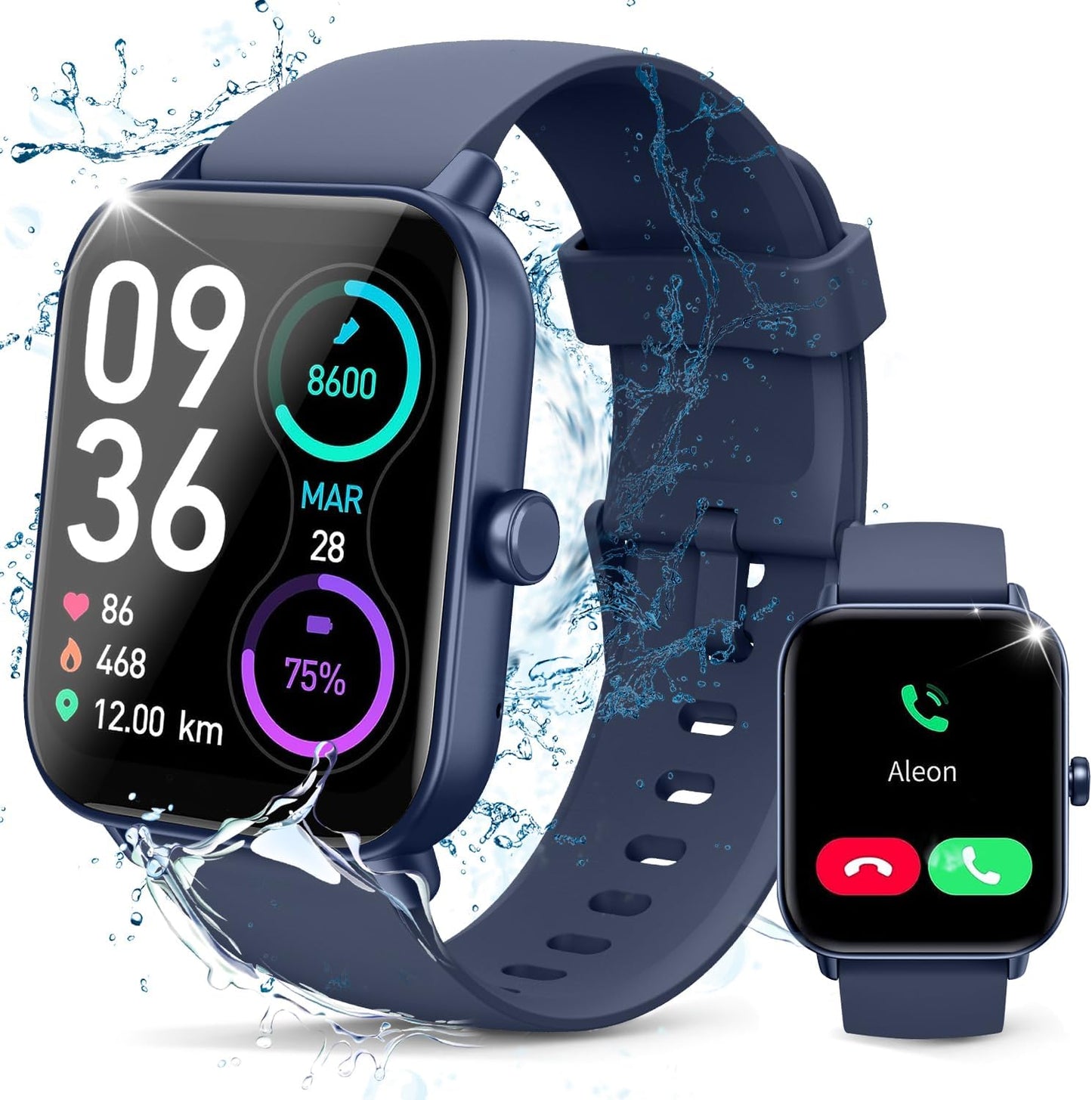 Smart Watches for Men/Women, 1.8" Alexa Built-in Smartwatch with Bluetooth Call, Heart Rate/Sleep/SpO2 Monitor, IP68 Waterproof 100+ Sport Fitness Trackers, Compatible with Android & iPhone