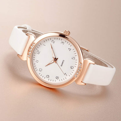 Women Watch Crystal Accented Leather Strap Watch Fashion Design Elegant Watch for Ladies Women’s Business Wrist Watch