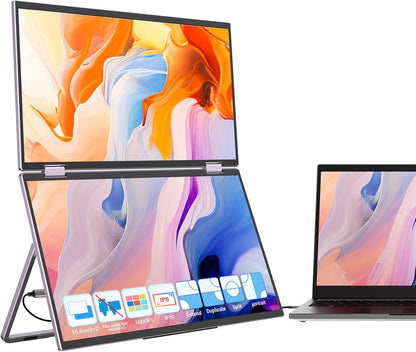 InnoView 18.5" Laptop Screen Extender 115% sRGB ΔE<2 Dual Monitors Stacked Folding Triple Monitor (Wins/Mac) 1080P Triple Portable Monitor for Laptop 90°/180° Automatic Rotation