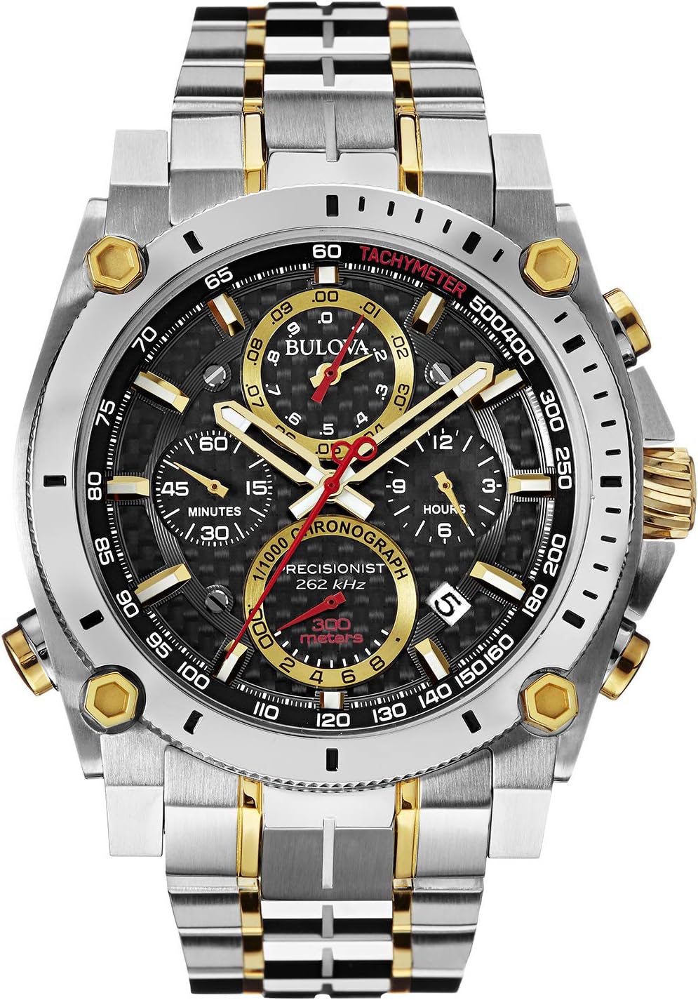 Bulova Men's Icon High Precision Quartz Chronograph Watch, Curved Mineral Crystal, 300m Water Resistant, Continuous Sweeping Secondhand, Luminous Markers