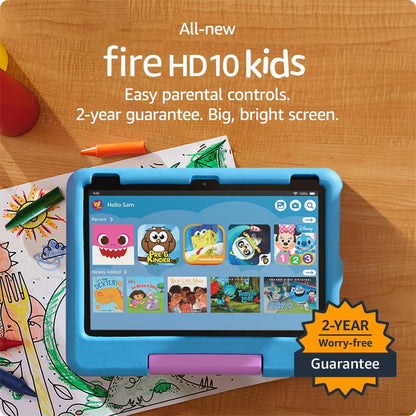 Fire 10 Kids tablet- 2023, ages 3-7 | Bright 10.1" HD screen with ad-free content and parental controls included, 13-hr battery, 32 GB, Blue