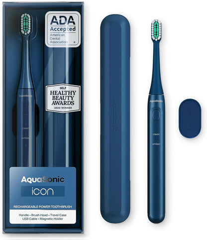 Aquasonic Icon ADA-Accepted Rechargeable Toothbrush | Magnetic Holder & Slim Travel Case | 2 Brushing Modes & Smart Timers | Gentle Micro-Vibrations (Mint)