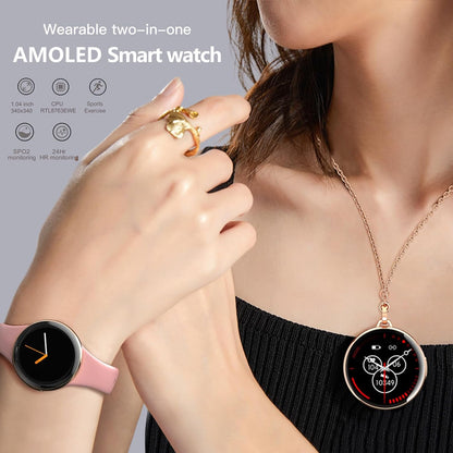 Mini Smartwatch for Women, 1.04'' AMOLED Fitness Tracker Watch with Heart Rate Monitor/Sleep Monitor, IP68 Waterproof 100+Sports Mode Activity Tracker, Necklace Smartwatch Support Android/iOS