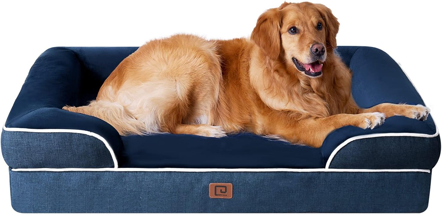 EHEYCIGA Orthopedic Dog Beds for Extra Large Dogs, Waterproof Memory Foam XL Dog Bed with Sides, Non-Slip Bottom and Egg-Crate Foam Big Dog Couch Bed with Washable Removable Cover, Grey