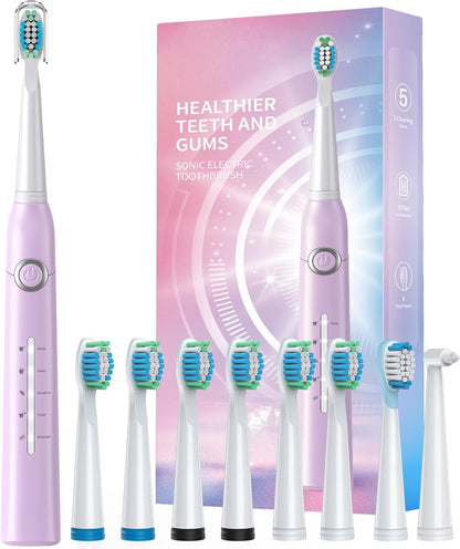 Electric Toothbrush for Adults with 8  , Sonic Electric Toothbrush with 40000 VPM Deep Clean 5 Modes, Rechargeable Toothbrushes Fast Charge 4 Hours Last 30 Days