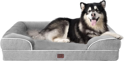 EHEYCIGA Orthopedic Dog Beds for Extra Large Dogs, Waterproof Memory Foam XL Dog Bed with Sides, Non-Slip Bottom and Egg-Crate Foam Big Dog Couch Bed with Washable Removable Cover, Grey