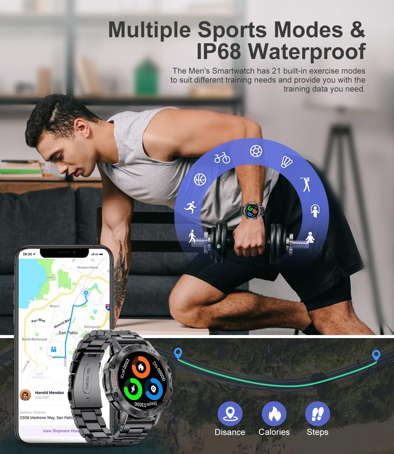 Military Smart Watch for Men(Answer/Dial Calls),100 Sports Modes, 5ATM Waterproof Fitness Watch with Heart Rate/SpO2/Blood Pressure for Android and iOS,1.39''HD DIY Screen Smart Watch