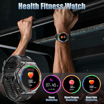 Military Smart Watch, 1.52-Inch Touch Screen Tactical Smartwatch with Text and Call, Heart Rate, Blood Oxygen, and Activity Trackers - Compatible with iPhone and Android, for Men and Women(Black)