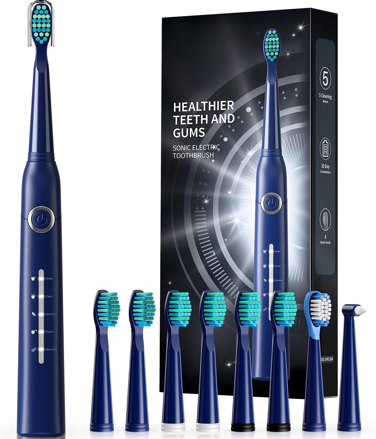 Electric Toothbrush for Adults with 8  , Sonic Electric Toothbrush with 40000 VPM Deep Clean 5 Modes, Rechargeable Toothbrushes Fast Charge 4 Hours Last 30 Days