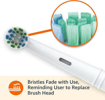 Amazon Basics Battery Powered Rechargeable Toothbrush with Action Clean Brush Heads and Charger, 4 Piece Set, White