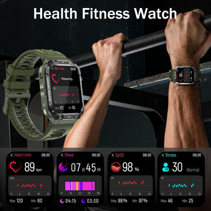 Military Smart Watch for Men 1.96 Inches Outdoor Sports Smartwatch with Answer/Make Call,Fitness watch,Blood Oxygen,Heart Rate and Sleep Monitor Compatible with iPhone and Android Phones