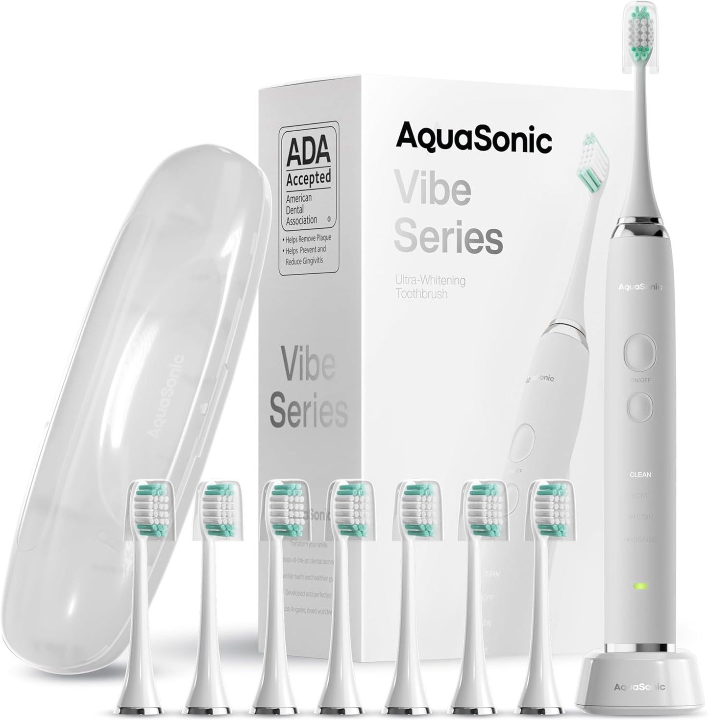 Aquasonic Vibe Series Ultra-Whitening Toothbrush – ADA Accepted Electric Toothbrush - 8 Brush Heads & Travel Case – 40,000 VPM Motor & Wireless Charging - 4 Modes w Smart Timer – Satin Rose Gold