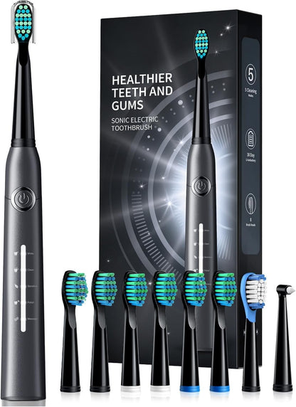 Electric Toothbrush for Adults with 8  , Sonic Electric Toothbrush with 40000 VPM Deep Clean 5 Modes, Rechargeable Toothbrushes Fast Charge 4 Hours Last 30 Days