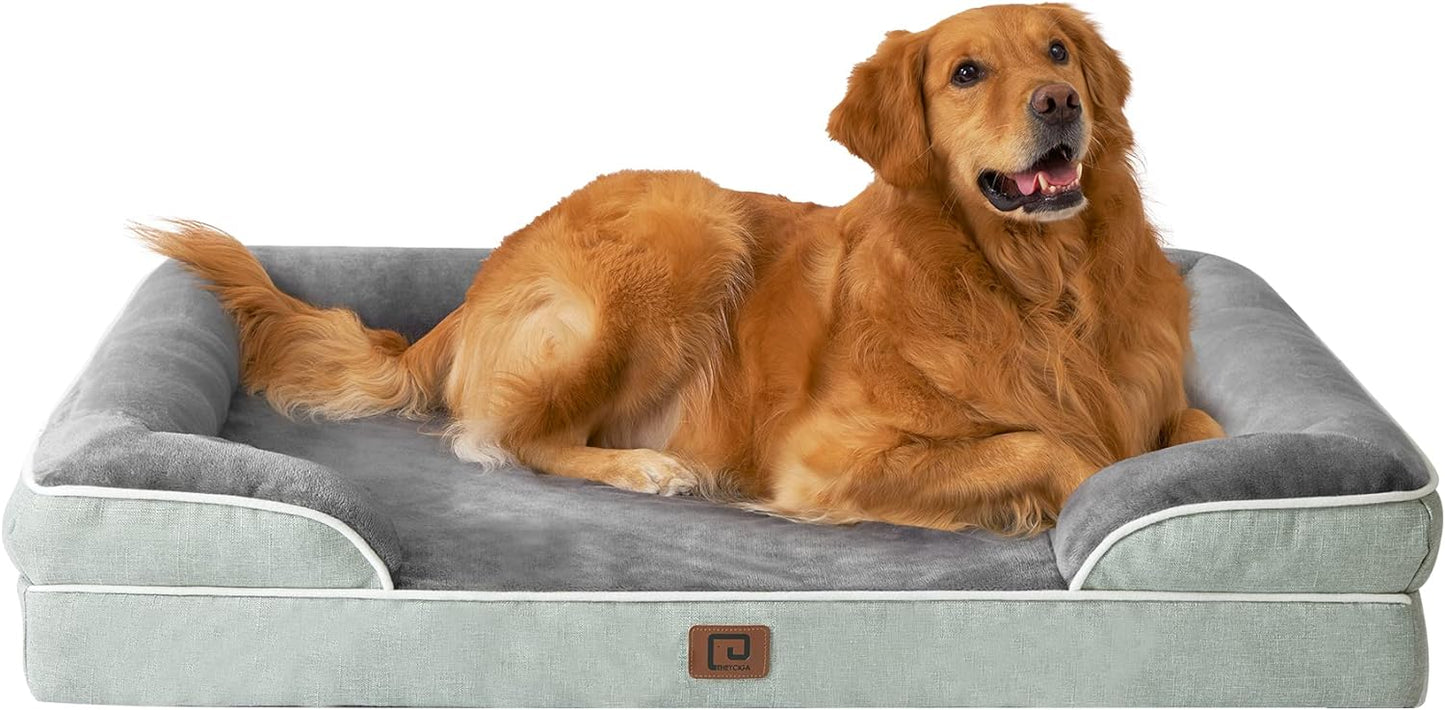 EHEYCIGA Orthopedic Dog Beds for Extra Large Dogs, Waterproof Memory Foam XL Dog Bed with Sides, Non-Slip Bottom and Egg-Crate Foam Big Dog Couch Bed with Washable Removable Cover, Grey