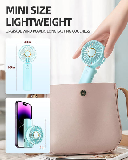 FrSara Portable Handheld Fan, Neck Fan, Mini Desk Fan, Multi-Function Fan, 2000mAh Ultra-Long Battery Life, Ultra-Quiet, 3-Speed Visual Adjustment, USB Can Charge Mobile Phones