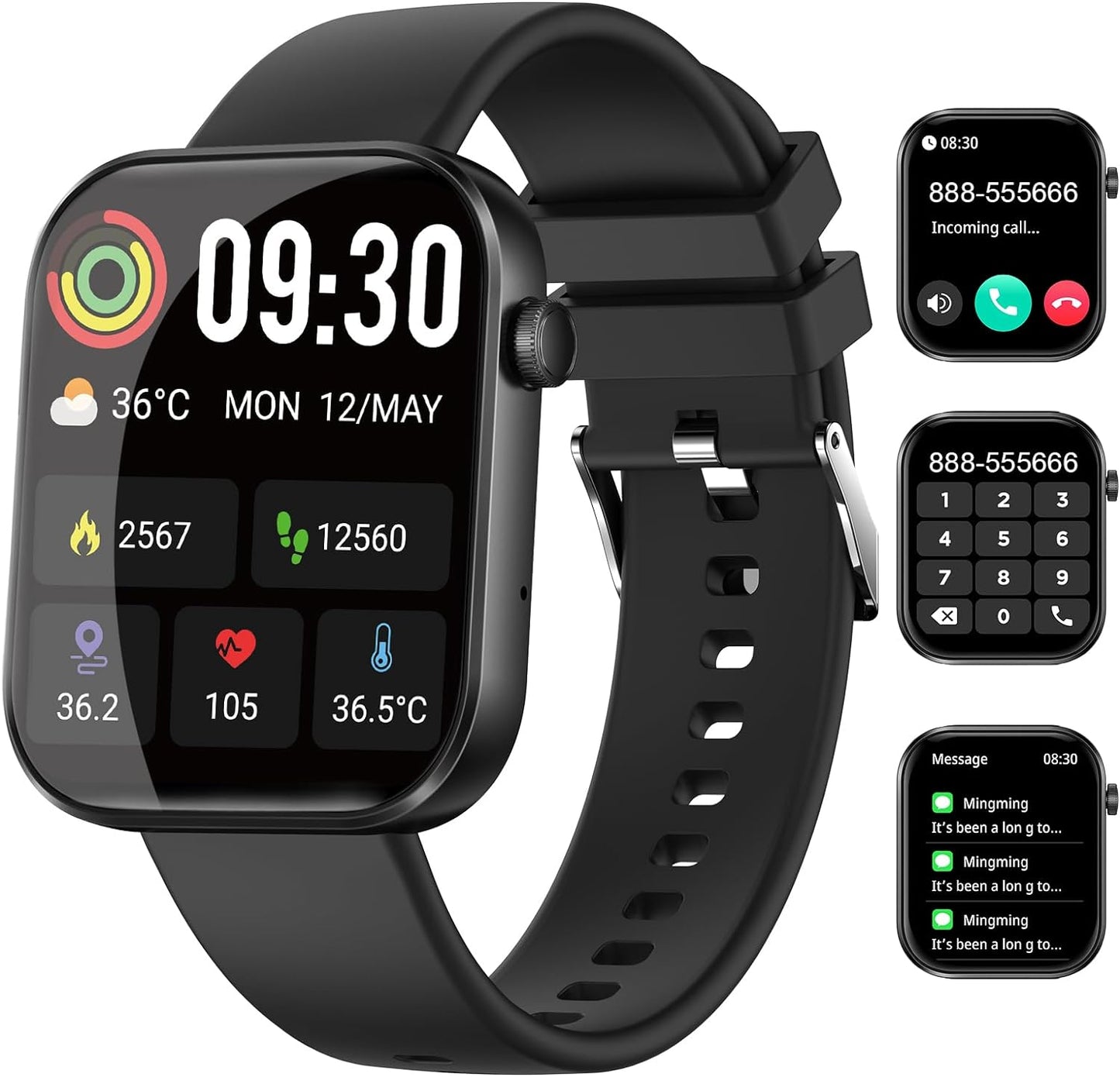 1.90'' with Smart Watch(Answer/Make Calls),Smart Fitness Tracker Watches for Android/iOS Phones,Bluetooth Call and Text Message/Sleep Monitor/Heart Rate/Android Smartwatch for Women Men