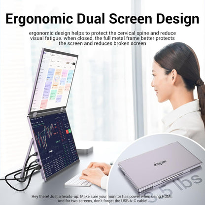 InnoView Laptop Screen Extender 15.6" Dual Monitors (Wins/Mac) Stacked Foldable Triple Monitor 1080P Portable Monitor for Laptop 90°/180° Automatic Rotation