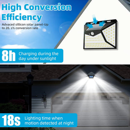 Solar Outdoor Lights, Wireless Motion Sensor Outdoor Lights, IP65 Solar Lights Outdoor Waterproof with 270° Wide Angle & 3 Modes for Front Door, Yard, Garage, Deck (118 LEDs/4 Packs)