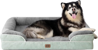 EHEYCIGA Orthopedic Dog Beds for Extra Large Dogs, Waterproof Memory Foam XL Dog Bed with Sides, Non-Slip Bottom and Egg-Crate Foam Big Dog Couch Bed with Washable Removable Cover, Grey