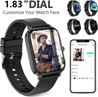 Smart Watch for Men/Women Fitness Tracker SmartWatch for Android/iOS Phones 1.83" Full Touch Screen with Heart Rate/Sleep Monitor, AI Control, Step Counter, IP68 Waterproof Smart Watches