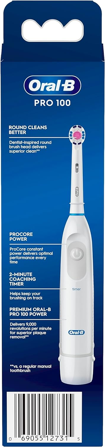 Oral-B Pro 100 3D White, Battery Powered Electric Toothbrush, White