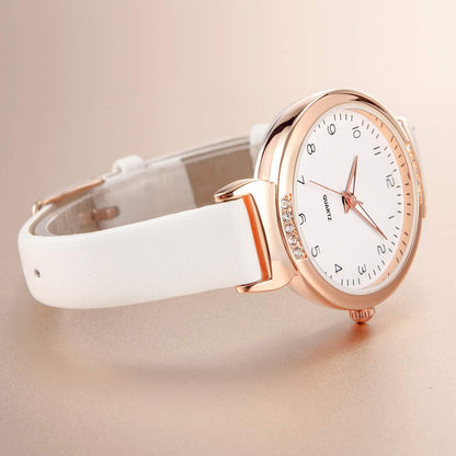 Women Watch Crystal Accented Leather Strap Watch Fashion Design Elegant Watch for Ladies Women’s Business Wrist Watch