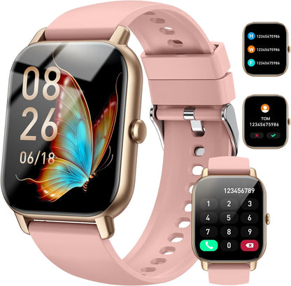 Smart Watch (Answer/Make Calls), 1.85" Smart Watches for Men Women 110+ Sport Modes Fitness Tracker with Sleep Heart Rate Monitor, Pedometer, IP68 Waterproof Fitness Watch for iOS Android, New Pink