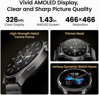 TOZO S5 Smart Watch (Answer/Make Calls), 1.43’’ AMOLED Smart Watches for Men Women 100+ Sport Modes Fitness Watch with Blood Oxygen/Sleep/Heart Rate Monitor, IP68 Waterproof Smartwatch