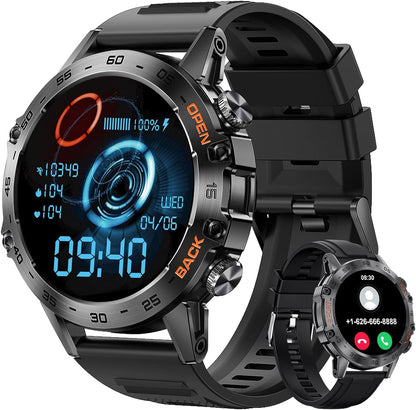 Military Smart Watch for Men(Answer/Dial Calls),100 Sports Modes, 5ATM Waterproof Fitness Watch with Heart Rate/SpO2/Blood Pressure for Android and iOS,1.39''HD DIY Screen Smart Watch