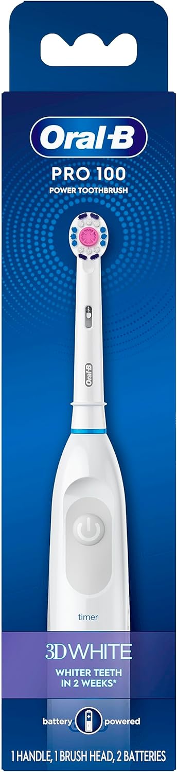 Oral-B Pro 100 3D White, Battery Powered Electric Toothbrush, White