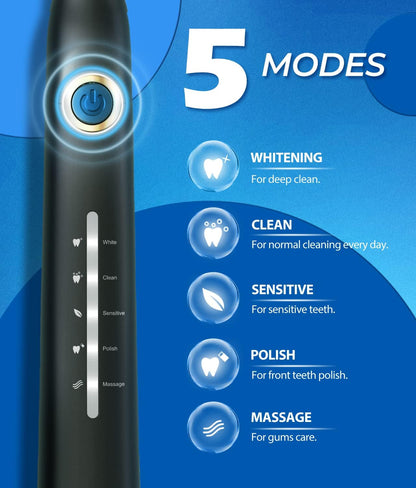 Electric Toothbrush for Adults with 8  , Sonic Electric Toothbrush with 40000 VPM Deep Clean 5 Modes, Rechargeable Toothbrushes Fast Charge 4 Hours Last 30 Days