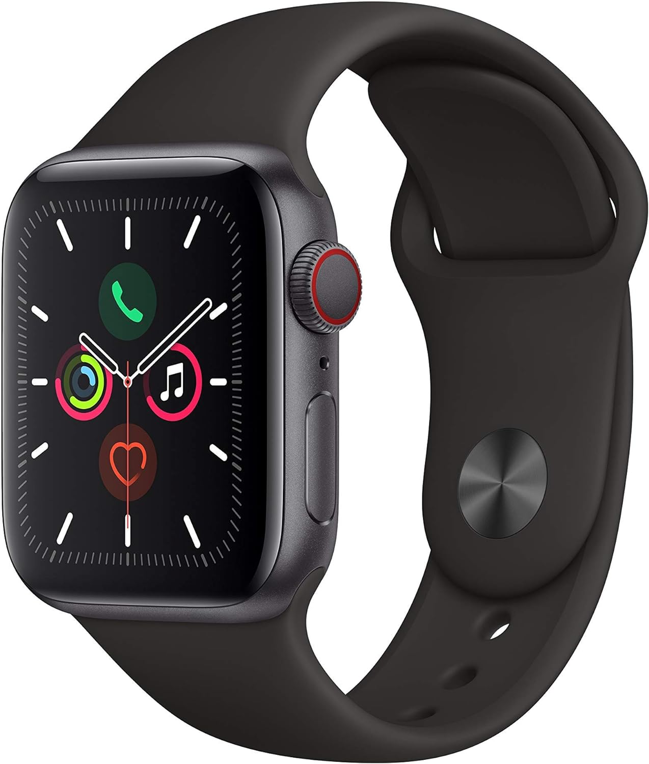 Apple Watch Series 5 (GPS, 44MM) - Space Gray Aluminum Case with Black Sport Band (Renewed)